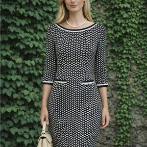 BODEN Black and White Boatneck Knit Dress, 4